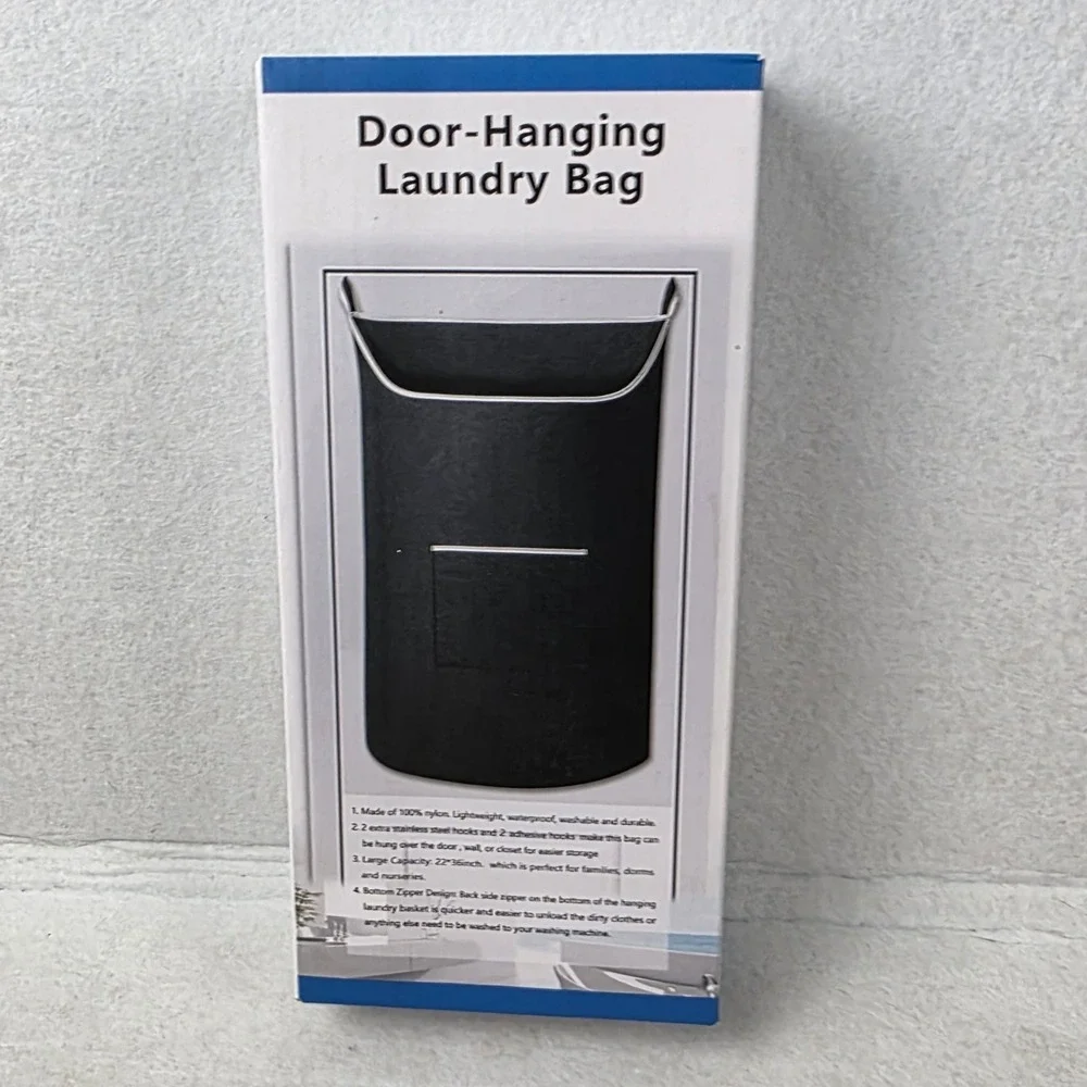 SAVERHO Door Hanging Laundry Bag Black Nylon Waterproof Hamper 22x36in NEW